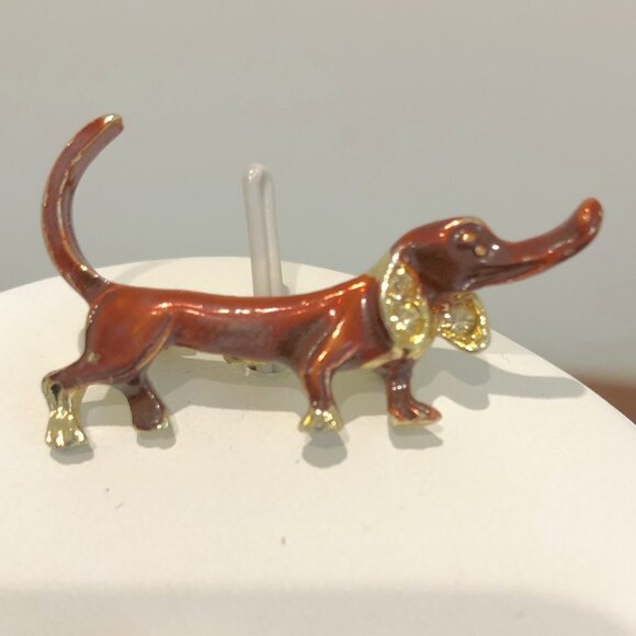 Dachshund Weiner Dog Vintage Enamel Rhinestone Brooch Pin. - Picture 1 of 13